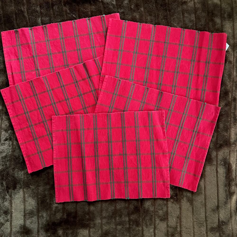 Pier 1 Set‎ of 5 Red with Green Stripes Cotton/Rayon Woven Placemats
